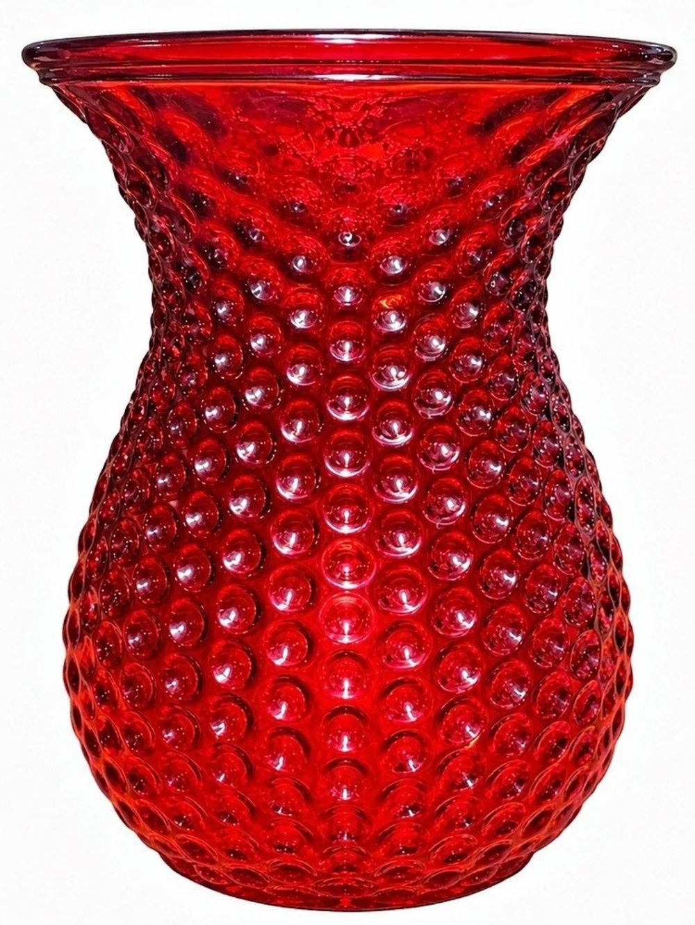 Red Hobnail Glass Vase